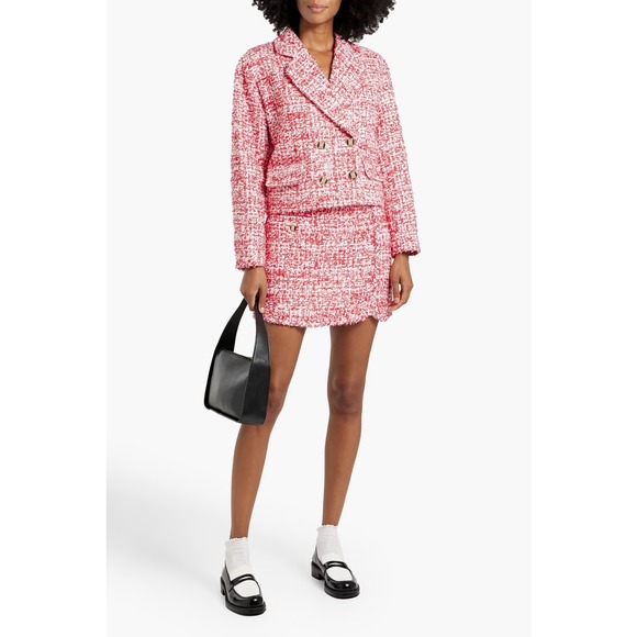 Sandro Paris Red Wrap Effect Metallic Tweed‎ Meridan Mini Skirt Sz 42 NWT $295 - Picture 1 of 12